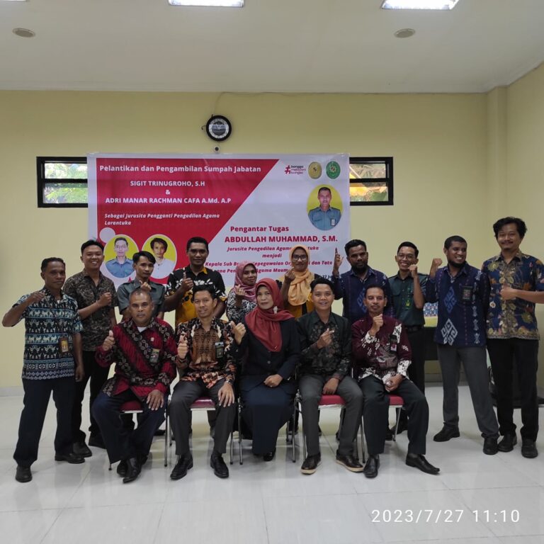 Read more about the article PENGANTAR ALIH TUGAS BAPAK ABDULLAH MUHAMMAD, S.M. JURU SITA PENGADILAN AGAMA LARANTUKA MENJADI KASUBBAG KEPEGAWAIAN & ORTALA PENGADILAN AGAMA MAUMERE