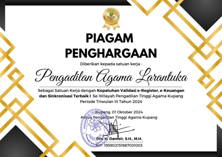 Read more about the article PENGADILAN AGAMA LARANTUKA RAIH PENGHARGAAN PADA MONEV TRIWULAN III 2024 KEPANITERAAN SATKER SE-PTA KUPANG